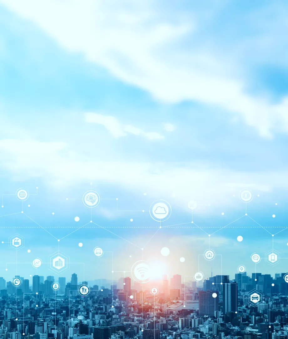 都市とデジタル技術の融合を表現したDXイメージ