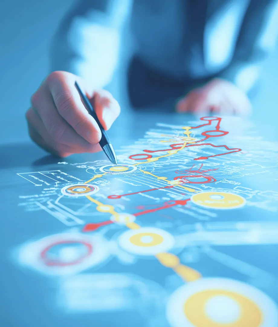 業務プロセスやシステム構成を設計しているイメージ